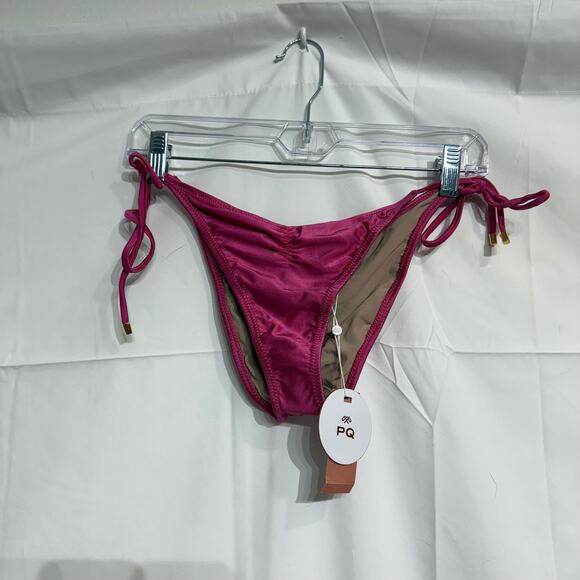 PQ Swim Pink Ruched Side Tie Bikini Bottom Sz M NWT - Picture 2 of 12